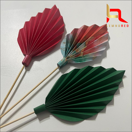 Set de 3 Evantaie Decorative pentru tort - Frunze de Palmier – rosu, verde și combinat [1]