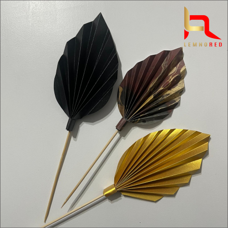 Evantaie/frunze - Set de 3 Evantaie Decorative pentru tort - Frunze de Palmier – negru, auriu și combinat