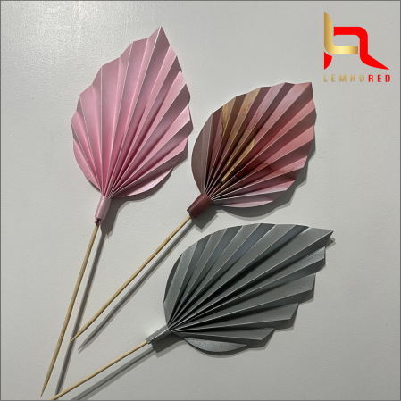 Evantaie/frunze - Set de 3 Evantaie Decorative pentru tort - Frunze de Palmier – roz, gri și combinat
