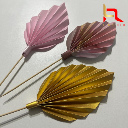 Set de 3 Evantaie Decorative pentru tort - Frunze de Palmier – roz, auriu și combinat [1]