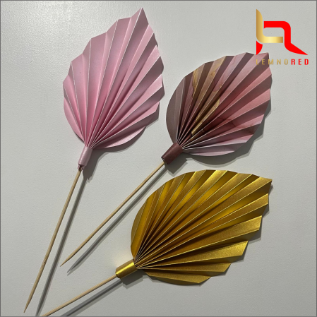 Evantaie/frunze - Set de 3 Evantaie Decorative pentru tort - Frunze de Palmier – roz, auriu și combinat
