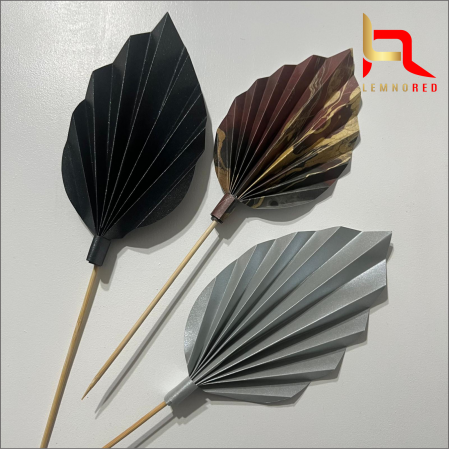Decoruri tort - Set de 3 Evantaie Decorative pentru tort - Frunze de Palmier – negru, gri și combinat