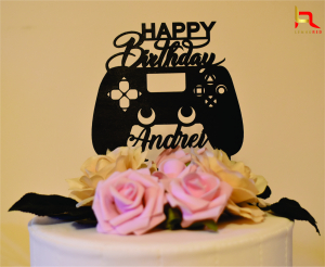 Toppere si ornamente tort - Topper Happy Birthday Consola Gaming
