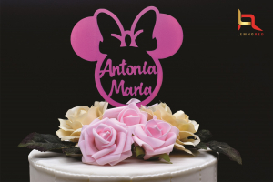 Accesorii botez - Topper tort Minnie personalizat cu numele fetitei