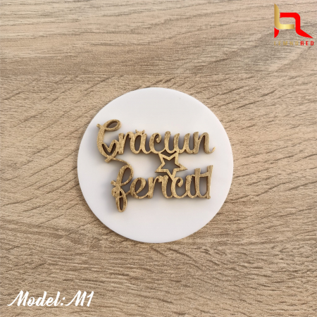 Topper tort plexiglas + aplicatie lemn "Craciun fericit!" [2]