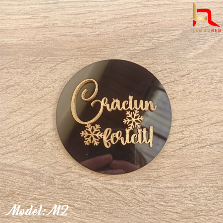 Topper tort plexiglas + aplicatie lemn "Craciun fericit!" [4]