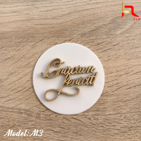 Topper tort plexiglas + aplicatie lemn "Craciun fericit!" [8]