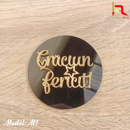 Topper tort plexiglas + aplicatie lemn "Craciun fericit!" [1]