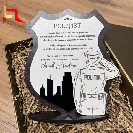 Rame/trofee diverse meserii - Trofeu Personalizat pentru Polițist – Cadou de Apreciere in cutie PREMIUM