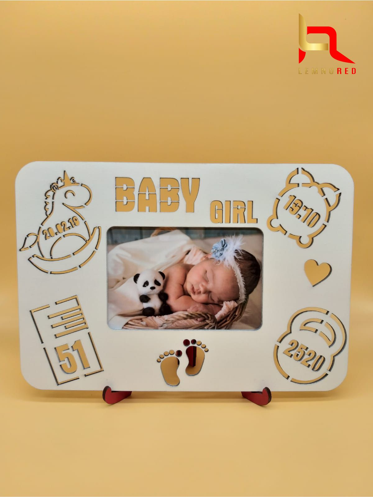Rama foto personalizata cu datele la nastere ale bebelusului