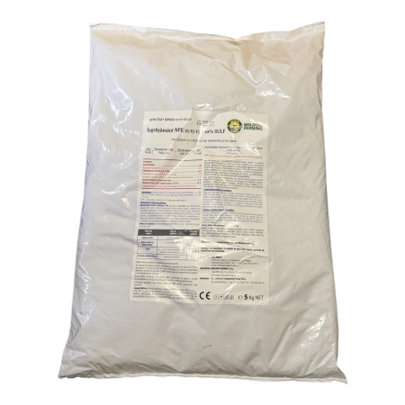 Ingrasaminte foliare si prin picurare - Ingrasamant NPK complex 15.15.15+10%S - 5 kilograme , legume , cereale , gazon, flori
