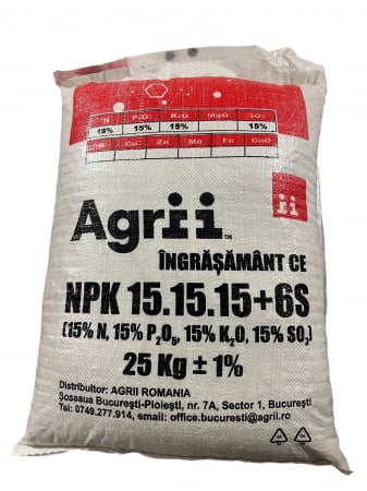 Ingrasaminte - Ingrasamant NPK complex 15-15-15 + 8%SO3 + Zn - sac 25 kilograme