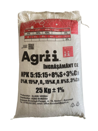 Ingrasaminte N-P-K - Ingrasamant NPK complex 5-15-15 + 3% Ca + 8% S - sac 25 kilograme