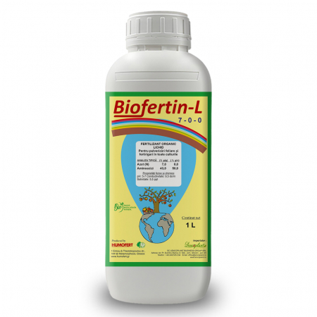 Ingrasaminte organice -  extract aminoacizi - Îngrasamant organic cu azot si aminoacizi BIOFERTIN-L 7-0-0 - 1 litru, legume, cereale, pomi, vita de vie