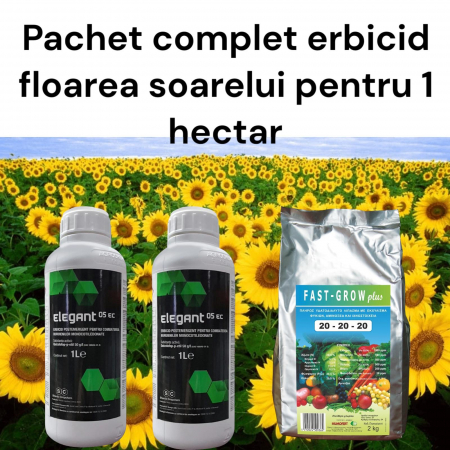 Erbicide - Pachet erbicid floarea soarelui pentru 1 hectar (2 x Elegant 1L + 1 X Fast Grow plus 20-20-20 - pungă 2 kg)