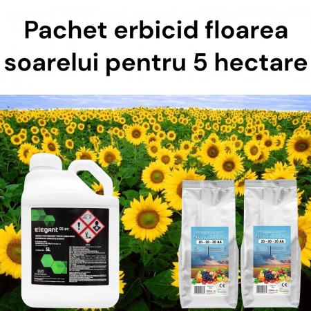 Erbicide - Pachet erbicid floarea soarelui pentru 5 hectare (2 x Elegant 5L + 5 X Nutri-Meal 20-20-20- pungă 2 kg)