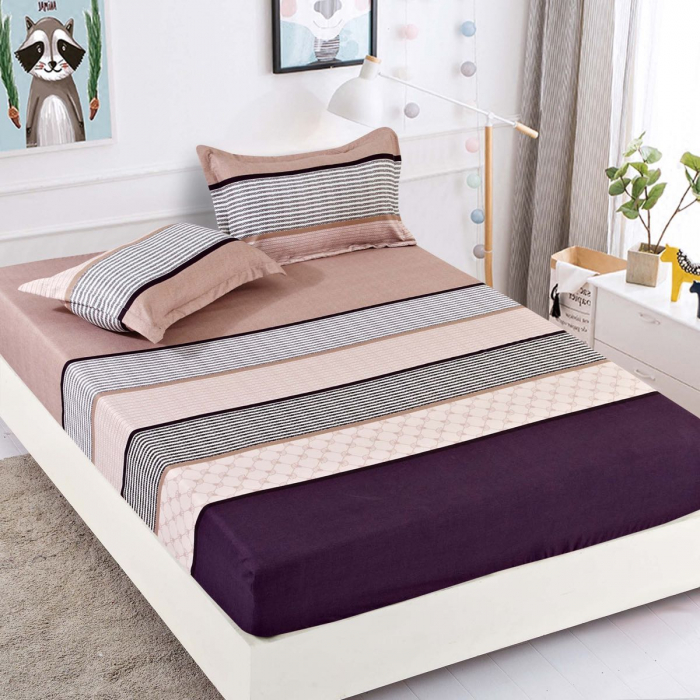 Husa de pat din bumbac, cu elastic, o persoana, 3 Piese, Mullticolor 90 x 200 cm [1]