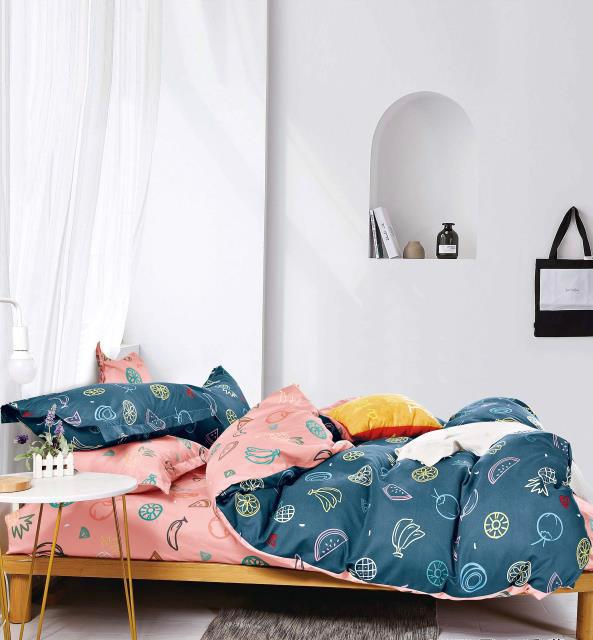 Lenjerie de pat pentru copii, albastru roz cu fructe [1]