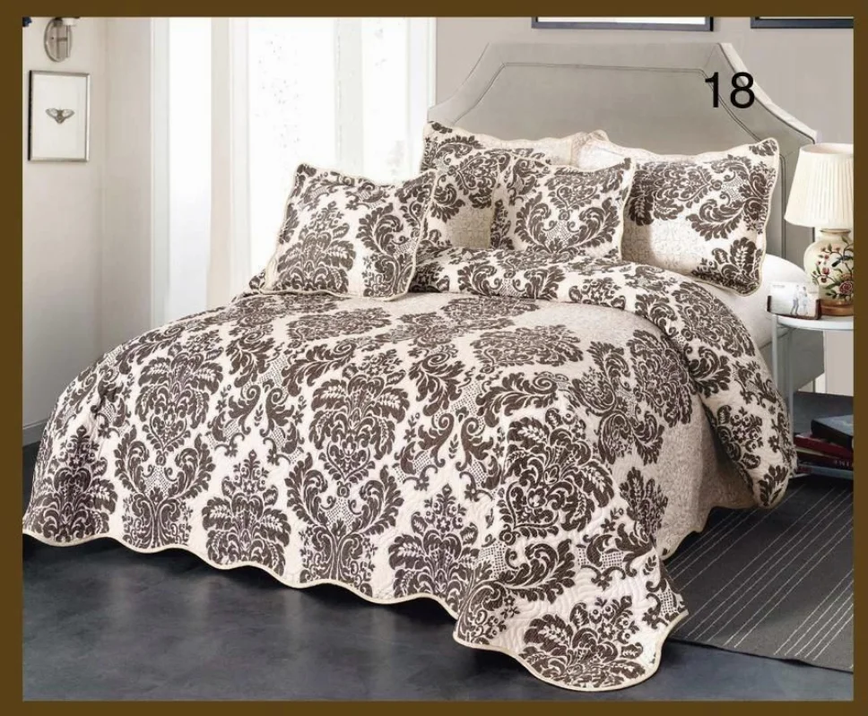 Cuvertura matlasata din bumbac 5 piese, bej cu model baroc maro-ES18 [1]