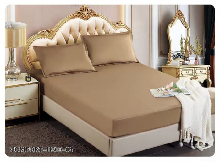 Husa de pat cu elastic din Finet 180x200,cu 2 fete de perna,Bej inchis-H304 [1]