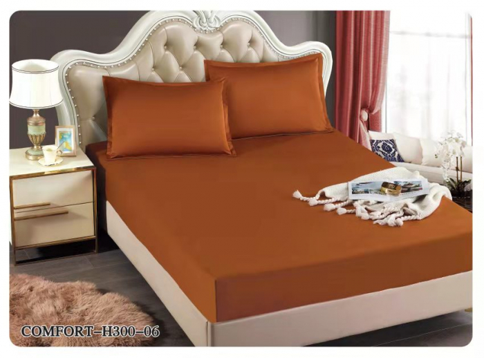 Husa de pat cu elastic din Finet 180x200,cu 2 fete de perna,Caramiziu-H306 [1]
