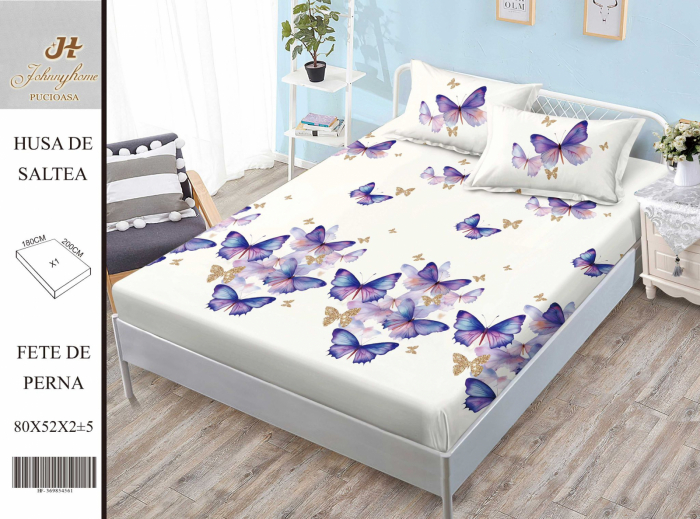 Husa de pat din Finet cu elastic+ 2 fete  de perna 180x200 -HG279 [1]