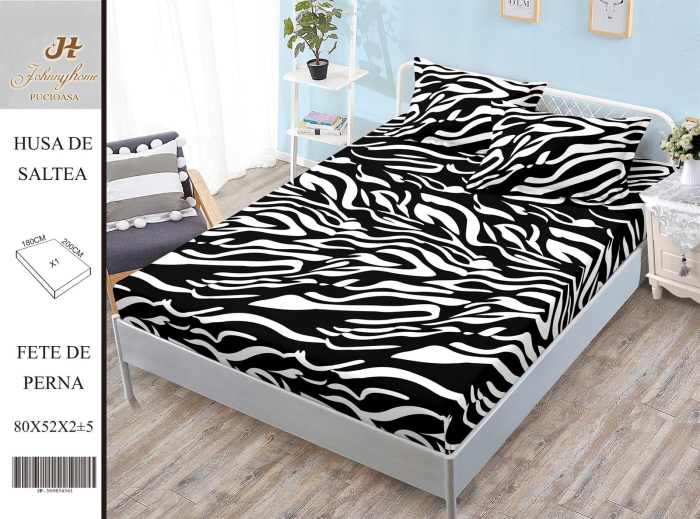 Husa de pat din Finet cu elastic+ 2 fete  de perna 180x200 ,Zebra-HG271 [1]