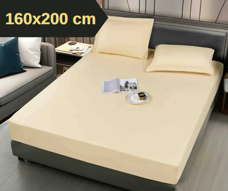Husa de pat impermeabila,Pat dublu 160x200 cm,Crem-XT9 [1]