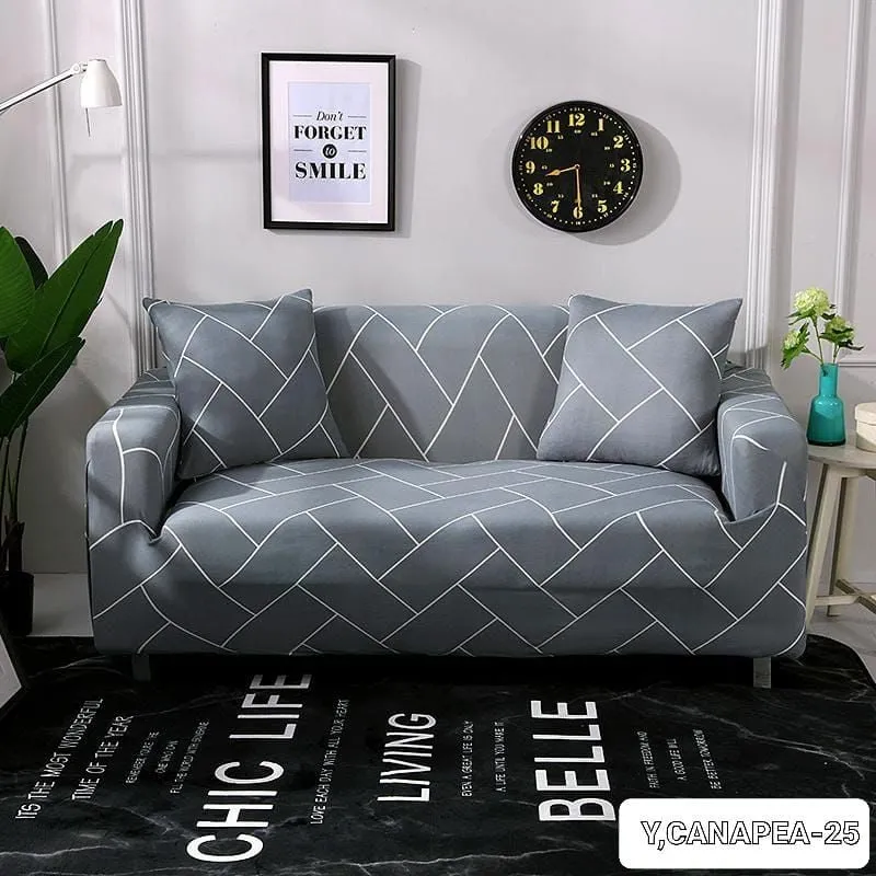 Husa Elastica pentru Canapea 3 Locuri, Gri cu dreptunghiuri-HUS29 [1]