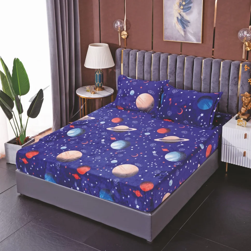 Huse de pat cocolino 180x200 cm, albastru cu planete și stele-HJC150 [1]