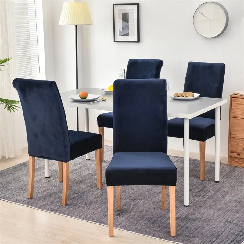 Huse pentru scaun din Catifea cu elastic,Albastru-JHC1 [3]