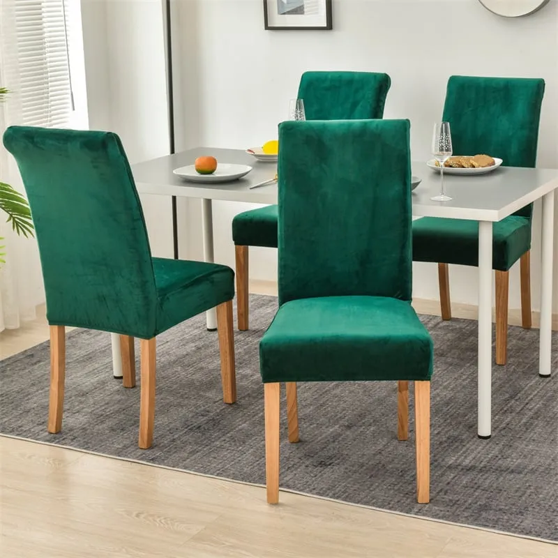 Huse pentru scaun din Catifea cu elastic,Verde Smarald-JHC11 [2]