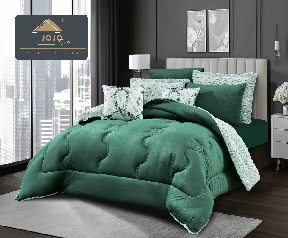 Lenjerie cu Pilota din Blanita artificiala de iepure si Catifea cearceaf cu elastic, verde smarald cu motive discrete-PBJ25 [1]