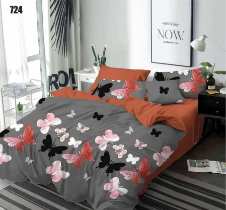 Lenjerie de pat 6 piese finet,cu Gri/Portocaliu cu Fluturi colorati-LJ27 [1]