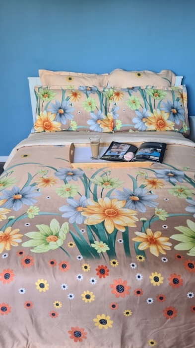 Lenjerie de pat 6 piese finet,Pucioasa,Crem cu floricele de primavara-LP657 [4]