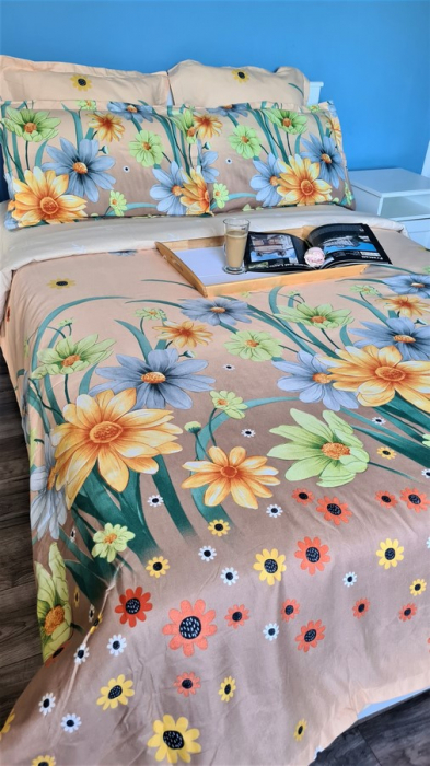 Lenjerie de pat 6 piese finet,Pucioasa,Crem cu floricele de primavara-LP657 [2]