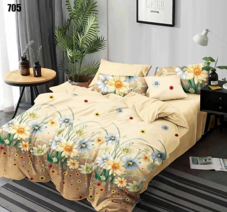 Lenjerie de pat 6 piese finet,Pucioasa,Crem cu floricele de primavara-LP657 [1]
