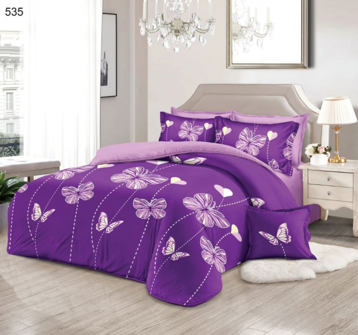 Lenjerie de pat 6 piese finet,Pucioasa ,Mov cu fluturi stilizati-LJ91 [1]
