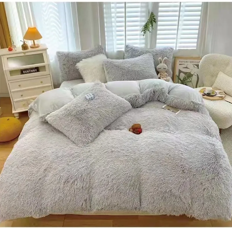 Lenjerie de pat Cocolino 4 piese Fluffy,Super pufoase,Gri inchis degrade-GB7 [1]