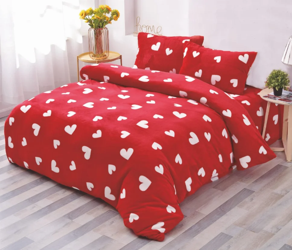 Lenjerie de pat Cocolino 4 piese, roșu cu inimioare albe-LN30 [1]