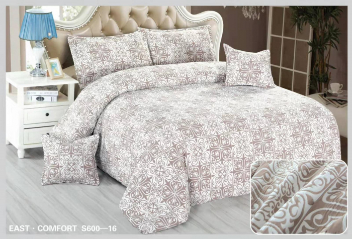 Lenjerie de pat Creponata,Pat dublu,cu Elastic,Bej cu carouri -S616 [1]