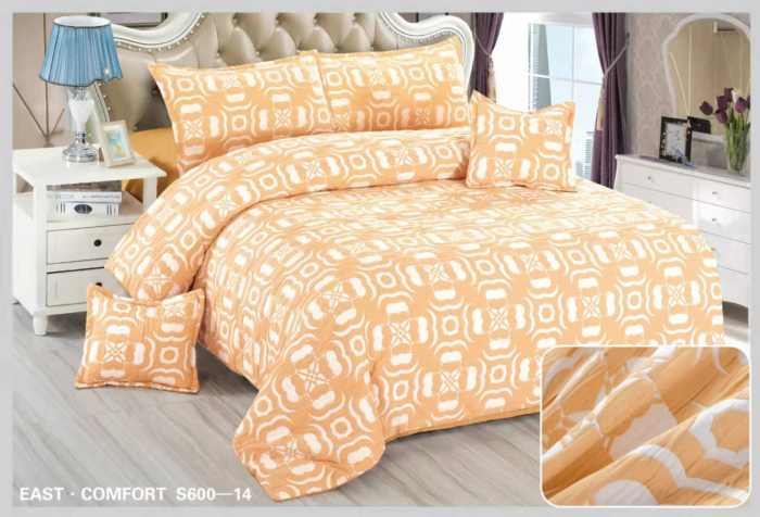 Lenjerie de pat Creponata,Pat dublu,cu Elastic,Portocaliu cu imprimeu geometric -S614 [1]