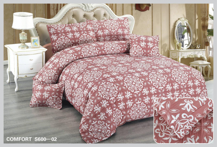 Lenjerie de pat Creponata,Pat dublu,cu Elastic,Roz inchis cu forme geometrice-S602 [1]