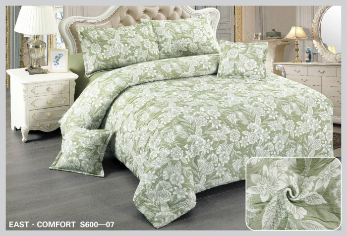 Lenjerie de pat Creponata,Pat dublu,cu Elastic,Verde pal cu imprimeu floral-S607 [1]