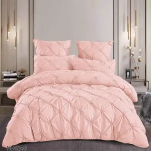 Lenjerie de pat cu Pliuri Elegante din finet,cearceaf cu ELASTIC,Roz-NH6148 [1]