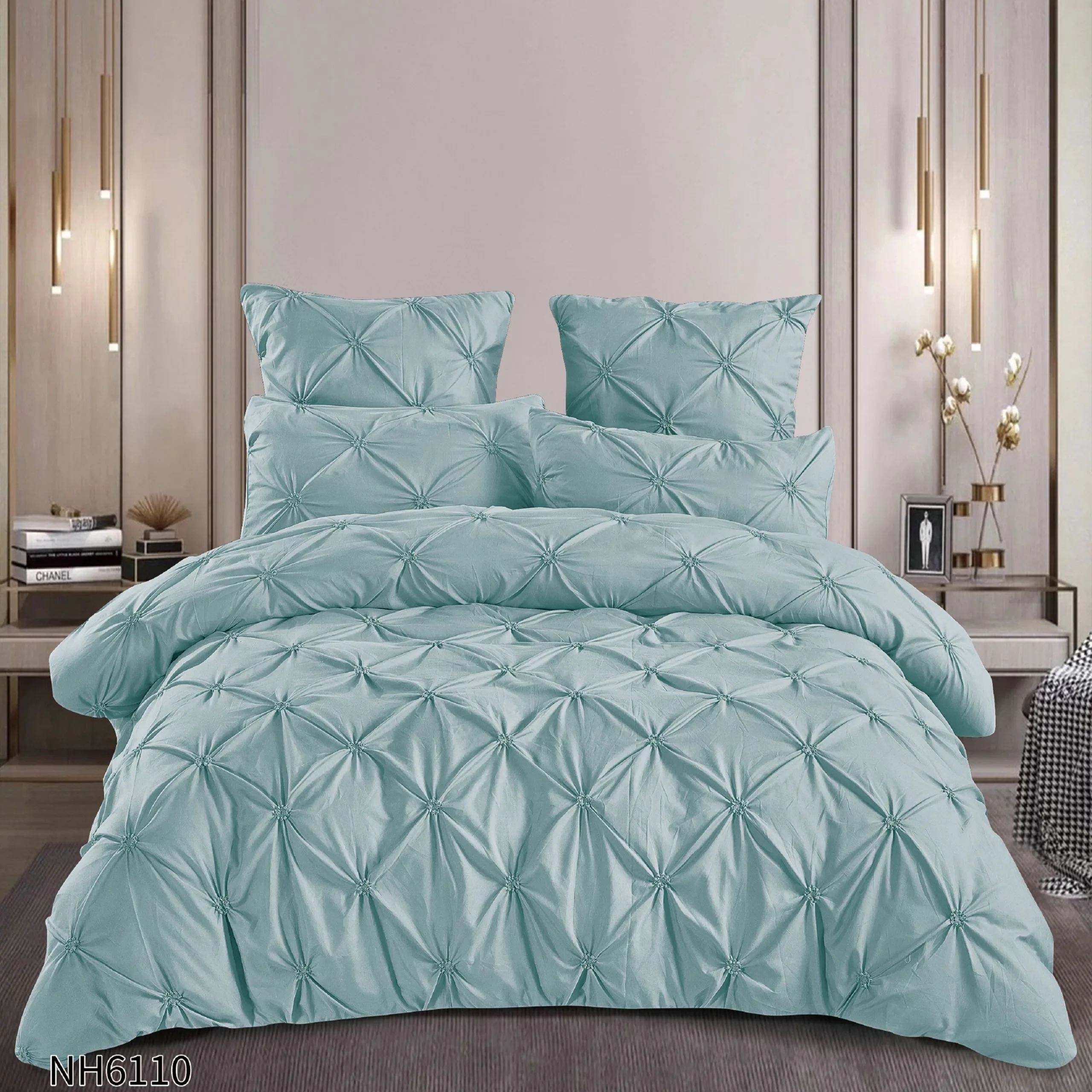 Lenjerie de pat cu Pliuri Elegante din finet,cearceaf cu ELASTIC,Vernil-NH6110 [1]