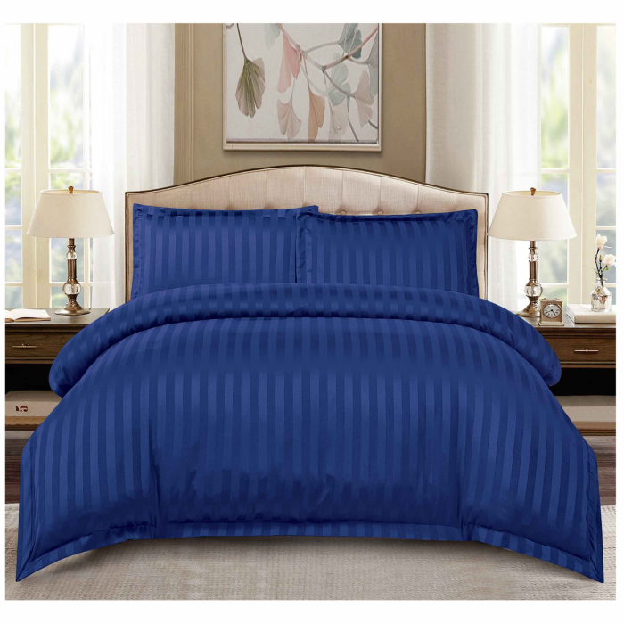 Lenjerie de pat Damasc,4 Piese,Cearceaf cu Elastic,Albastru indigo-RP135 [1]