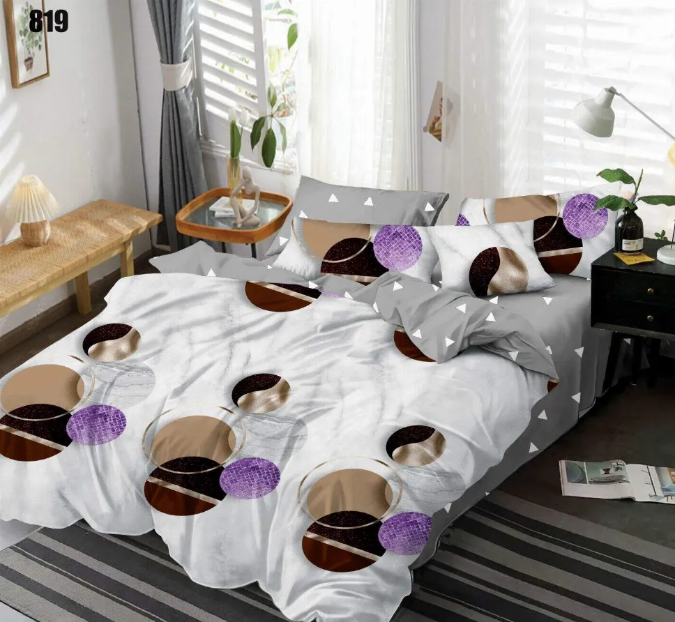 Lenjerie de pat Finet 6 piese, alb cu cercuri mov si maro-LP819 [1]