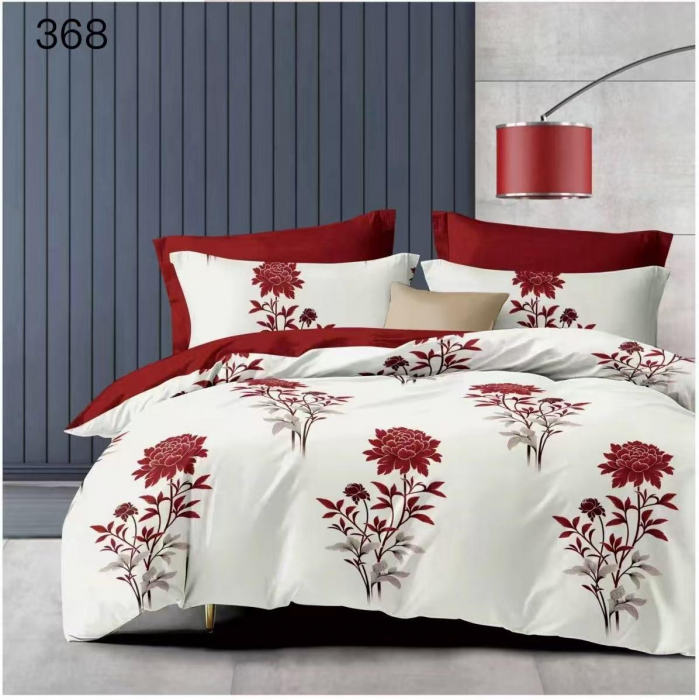 Lenjerie de pat Finet 6 piese,Alb/Rosu cu floricele-LE105 [1]