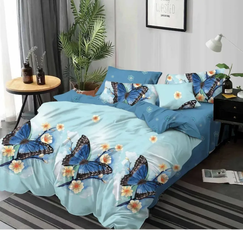 Lenjerie de pat Finet  6 piese,Albastru/Bleu cu fluturi-KY8 [1]